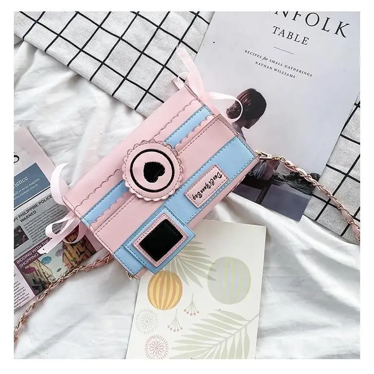 Kawaii Harajuku Camera Shaped 3D Purse in Pink and Blue - purse