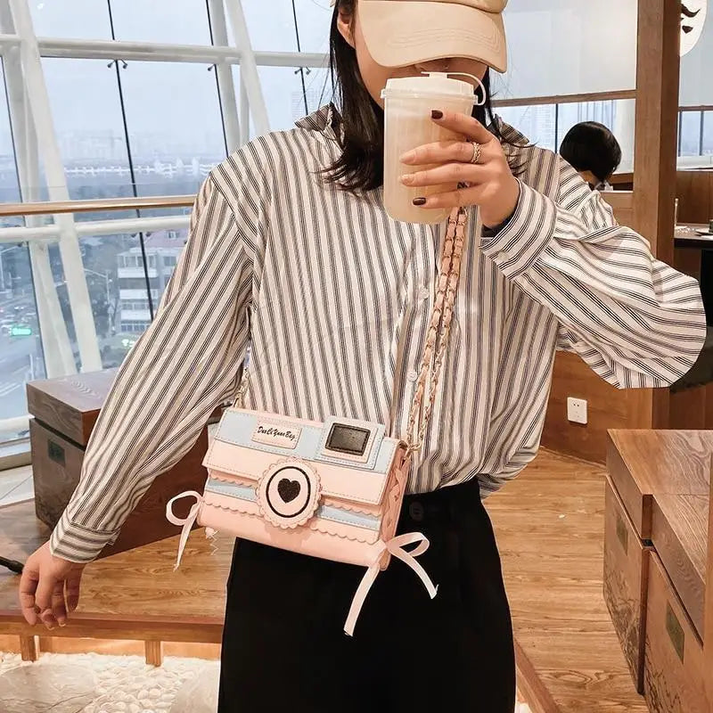 Kawaii Harajuku Camera Shaped 3D Purse in Pink and Blue - purse