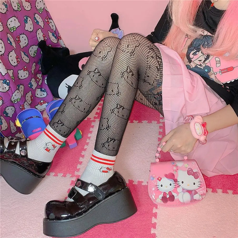 Kawaii Hello Kitty Printed Fishnet Tights for Cospartys and Gothic Style - fishnets