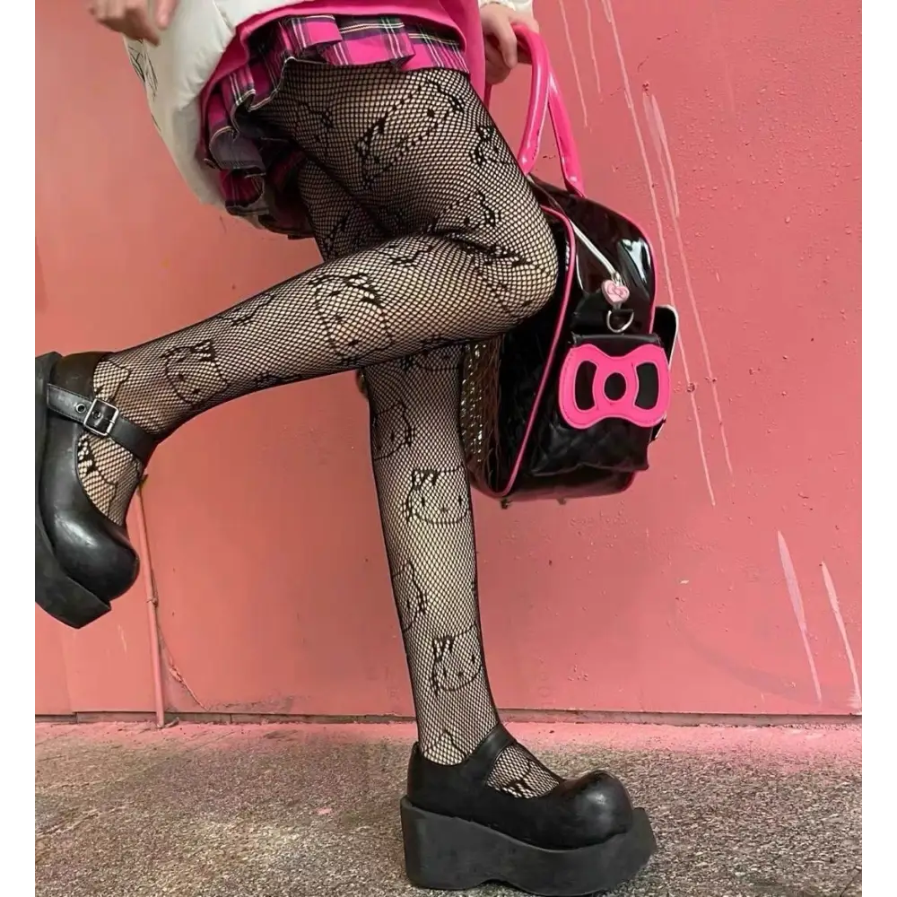 Kawaii Hello Kitty Printed Fishnet Tights for Cospartys and Gothic Style - fishnets