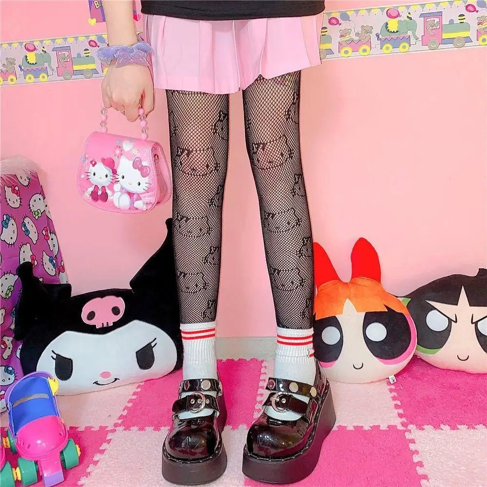 Kawaii Hello Kitty Printed Fishnet Tights for Cospartys and Gothic Style - Cosparty