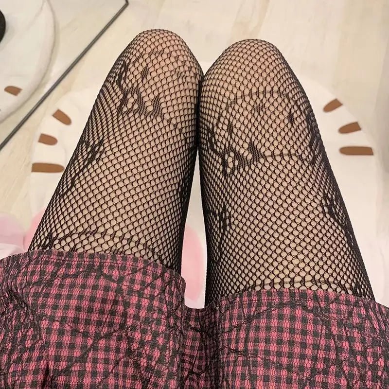 Kawaii Hello Kitty Printed Fishnet Tights for Cospartys and Gothic Style - Cosparty