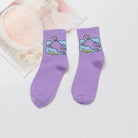 Kawaii Japanese Harajuku Cotton Prehistoric Socks - Purple Cat - socks