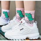 Kawaii Japanese Harajuku Cotton Prehistoric Socks - Pink Dinosaur - socks