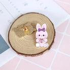 Kawaii Jewel-Embellished Kitten and Bunny Enamel Pins - Pin