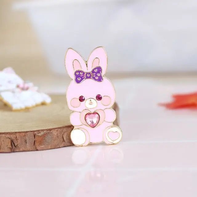 Kawaii Jewel - Embellished Kitten and Bunny Enamel Pins - Cosparty