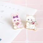 Kawaii Jewel - Embellished Kitten and Bunny Enamel Pins - Cosparty