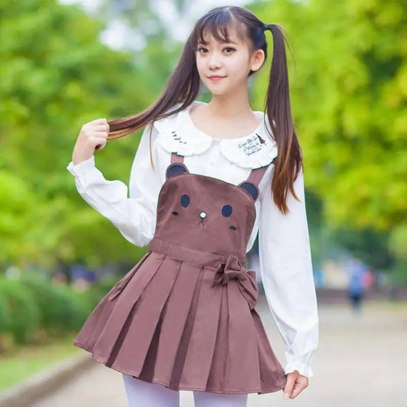 Kawaii Jumper Dress with Pleated Skirt and Criss Cross Straps - Cosparty