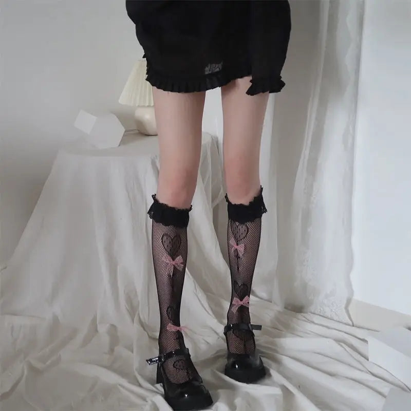 Kawaii Lace Heart and Ribbon Stockings for a Cute Style Upgrade - socks