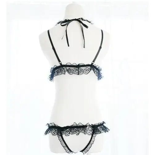 Kawaii Lacey Intimate Wear with Crotchless Panties and Harness - bdsm