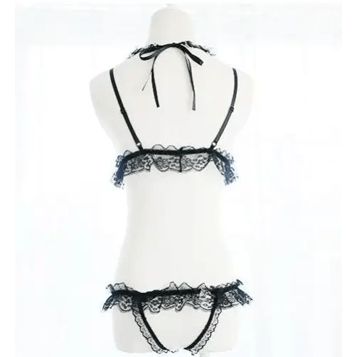 Kawaii Lacey Intimate Wear with Crotchless Panties and Harness - Cosparty