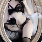 Kawaii Lacey Intimate Wear with Crotchless Panties and Harness - bdsm