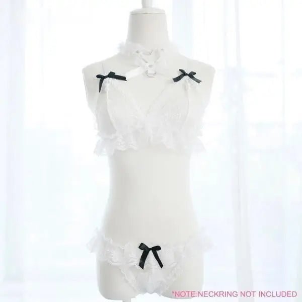Kawaii Lacey Intimate Wear with Crotchless Panties and Harness - Cosparty