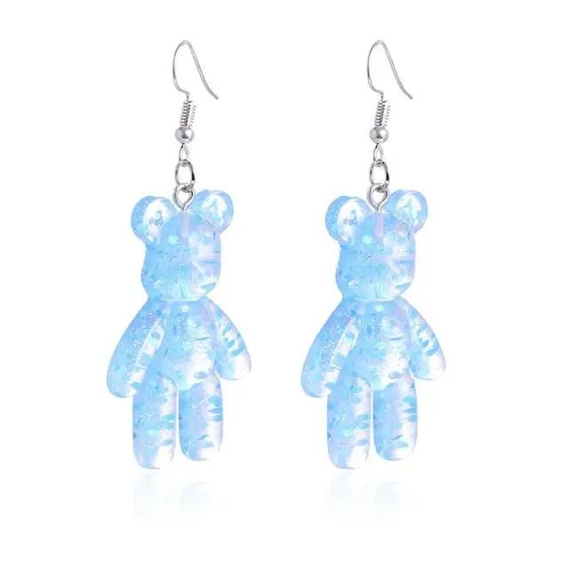 Kawaii Large Bear Earrings in Bright Glittery Colors - Cosparty