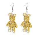 Yellow Gold Glitter Resin Bear Dangle Earrings Shimmer Fairy Kei Decora Japan Fashion Kawaii Jewelry