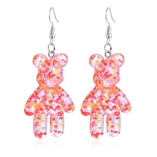 Kawaii Large Bear Earrings in Bright Glittery Colors - Cosparty