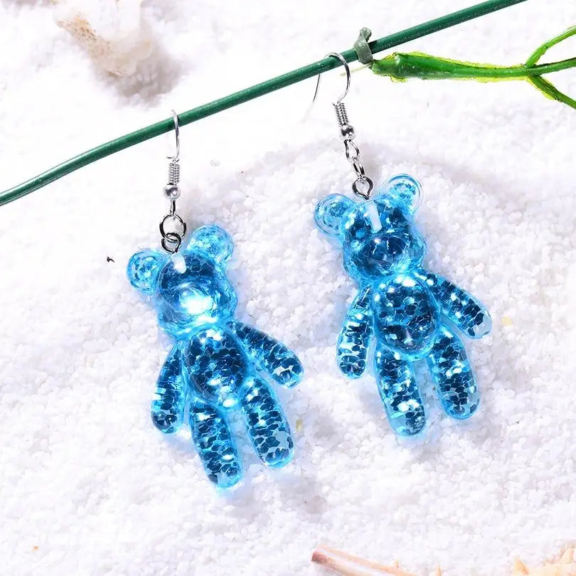 Kawaii Large Bear Earrings in Bright Glittery Colors - earrings