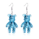 Blue Glitter Resin Bear Dangle Earrings Shimmer Fairy Kei Decora Japan Fashion Kawaii Jewelry