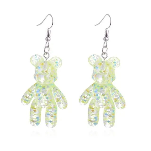 Kawaii Large Bear Earrings in Bright Glittery Colors - Cosparty