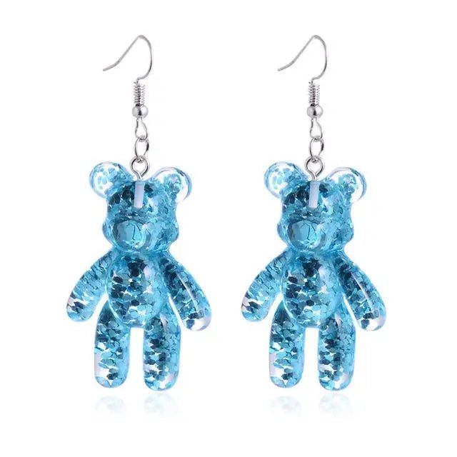 Kawaii Large Bear Earrings in Bright Glittery Colors - Cosparty