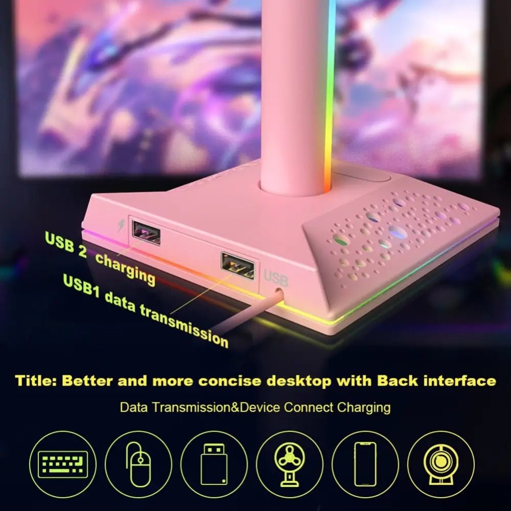 Kawaii LED Headset Stand for a Stylish Gaming Setup - Cosparty