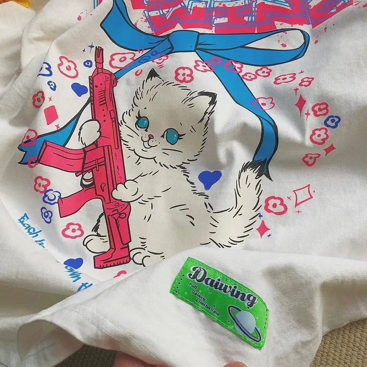 Kawaii Machine Gun Kitten T-Shirt In Stock for Daisy Duck Fans - sweater