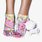 Kawaii Magical Ankle Socks with Unicorn and Rainbow Design - Cosparty