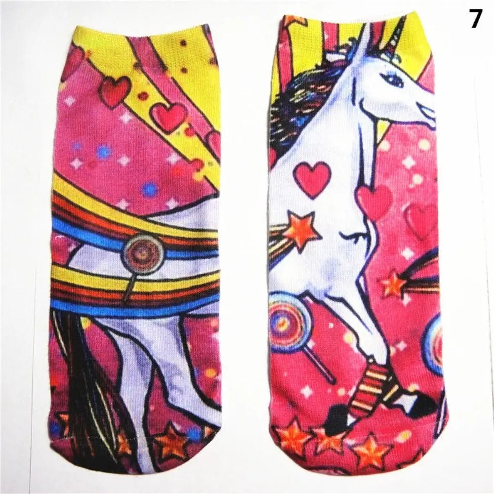 Kawaii Magical Ankle Socks with Unicorn and Rainbow Design - Cosparty