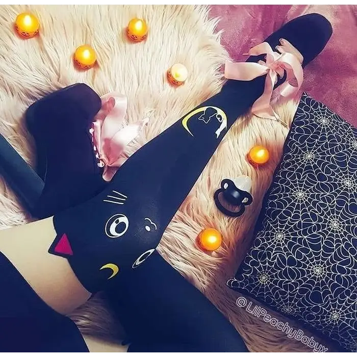 Kawaii Magical Girl Cat Leggings for Lovely Ladies - Black Luna - Leggings