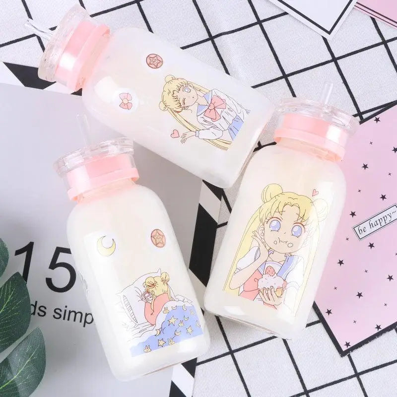 Kawaii Magical Girl Glass Water Bottles - Sleepy - bottle