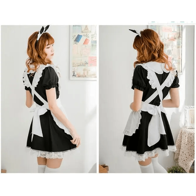 Kawaii Maid Cosplay Dress with Size Chart and Adorable Neko Twist - Cosparty
