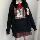 Kawaii Menhera Creepy Teddy Bear Hooded Sweatshirt in Black and Red - sweater