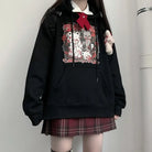 Kawaii Menhera Creepy Teddy Bear Hooded Sweatshirt in Black and Red - sweater