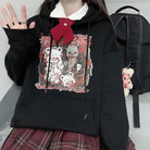 Kawaii Menhera Creepy Teddy Bear Hooded Sweatshirt in Black and Red - Cosparty