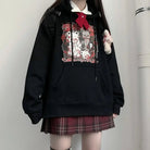 Kawaii Menhera Creepy Teddy Bear Hooded Sweatshirt in Black and Red - Cosparty