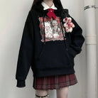 Kawaii Menhera Creepy Teddy Bear Hooded Sweatshirt in Black and Red - Cosparty