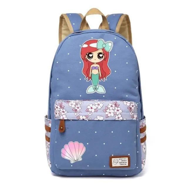 Kawaii Mermaid Backpack School Book Bag Cute Seashell Nautical Mythological Creature