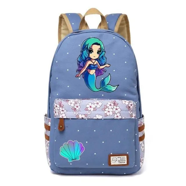 Kawaii Mermaid Backpack School Book Bag Cute Seashell Nautical Mythological Creature