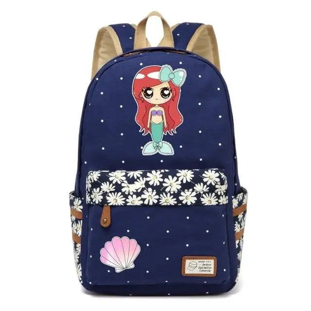 Kawaii Mermaid Backpack School Book Bag Cute Seashell Nautical Mythological Creature