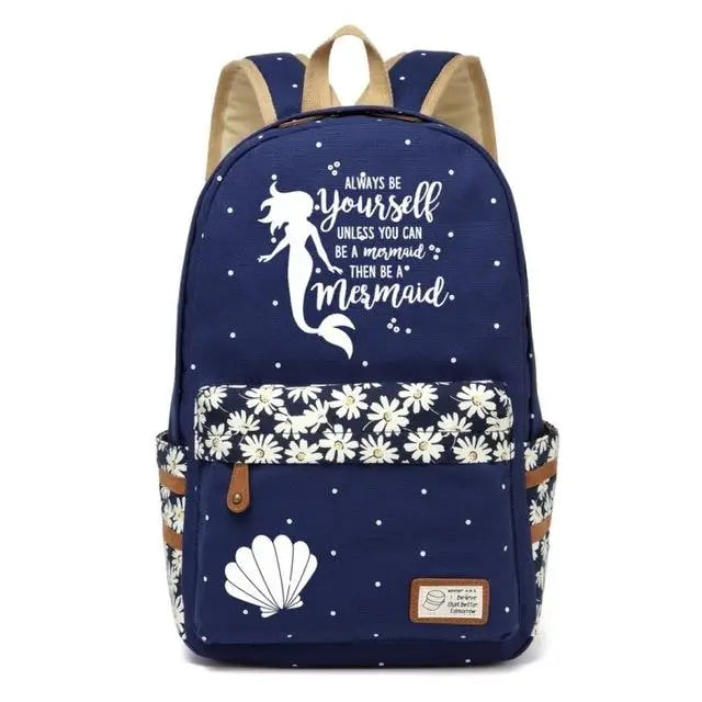 Kawaii Mermaid Backpack School Book Bag Cute Seashell Nautical Mythological Creature