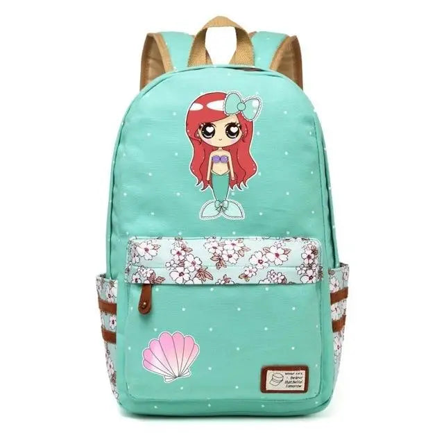 Kawaii Mermaid Backpack School Book Bag Cute Seashell Nautical Mythological Creature