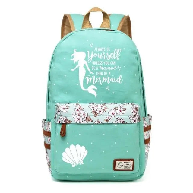 Kawaii Mermaid Backpack School Book Bag Cute Seashell Nautical Mythological Creature