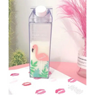 Glass Milk Carton Bottle - Single Flamingo In Bush - cup