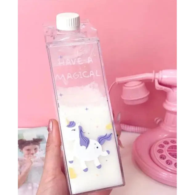 Glass Milk Carton Bottle - Have a Magical Day Unicorn - cup