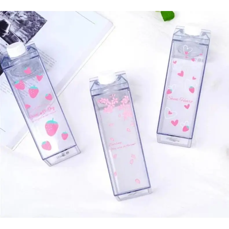 Kawaii Milk Carton Shaped Transparent Water Bottles - cup