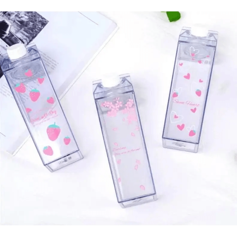 Kawaii Milk Carton Shaped Transparent Water Bottles - Cosparty
