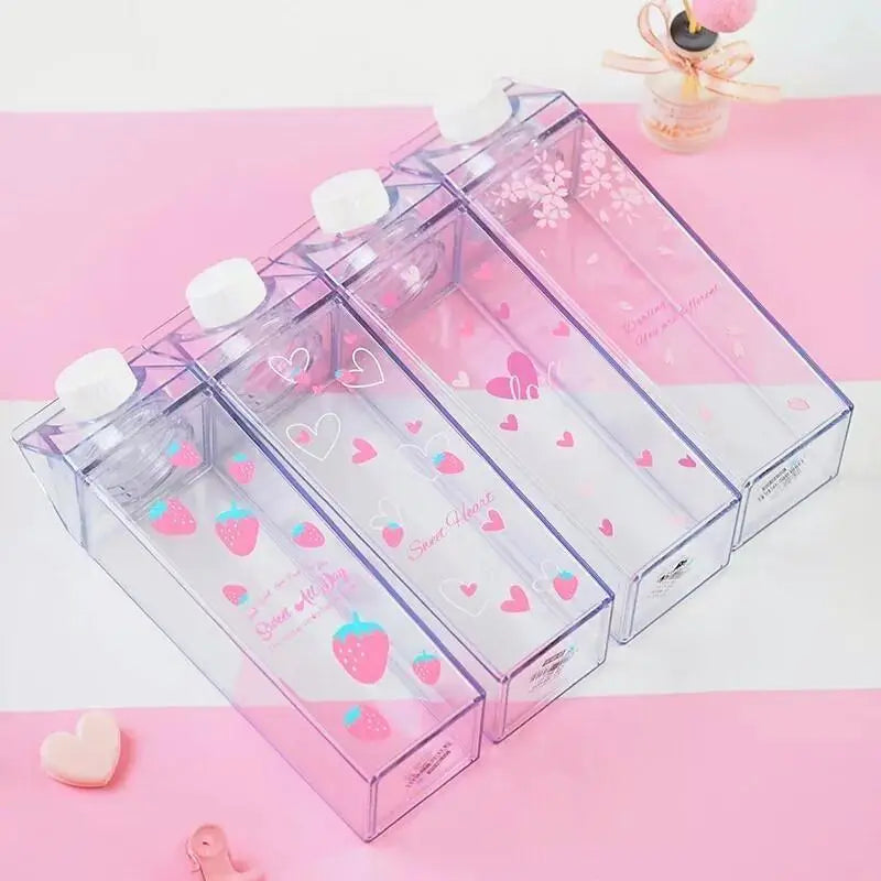 Kawaii Milk Carton Shaped Transparent Water Bottles - cup