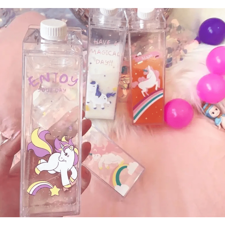 Kawaii Milk Carton Shaped Transparent Water Bottles - Cosparty