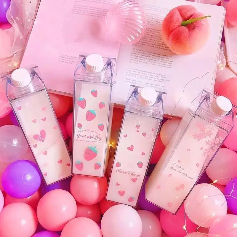Kawaii Milk Carton Shaped Transparent Water Bottles - Cosparty