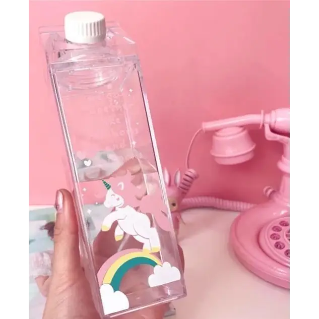 Glass Milk Carton Bottle - Rainbow Unicorn - cup